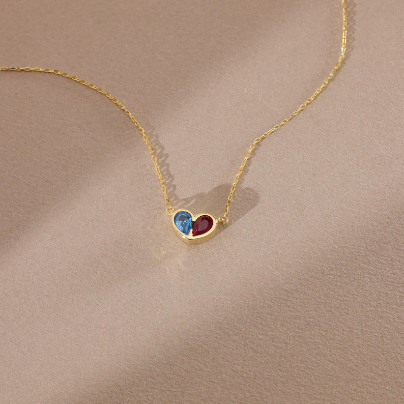 Dainty Birthstone Necklace for Mother's Day gift, Heart Necklace, Personalized Necklace For Her, Mothers Day Gift for Her, Grandma necklace