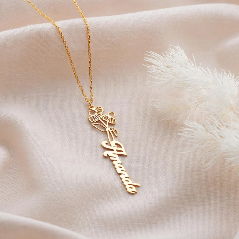Custom Birth Month Flower Necklace Gold Personalized Silver Birth Flower Name Pendant Necklace November Birth Flower Necklace,Flower Jewelry