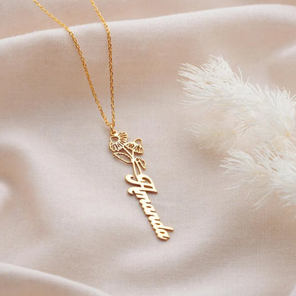 Custom Birth Month Flower Necklace Gold Personalized Silver Birth Flower Name Pendant Necklace November Birth Flower Necklace,Flower Jewelry