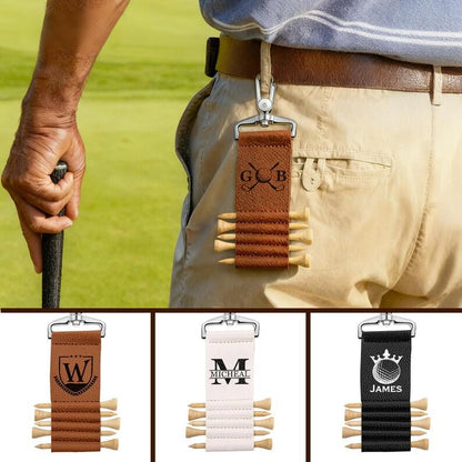 Personalized Golf Theme Monogram Initial PU Leather Golf Tee Holder Bag Tag with Name and 5 Pcs Bamboo Tees Birthday Gift for Golf Player
