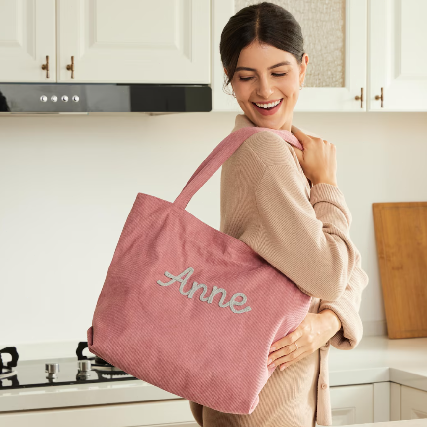 Custom Corduroy Tote, Embroidered Corduroy Bag, Holiday Gift, Birthday Gift, Eid Gift, Bridesmaid Gift, Custom Gift Bag, Mother¡¯s Day Gift