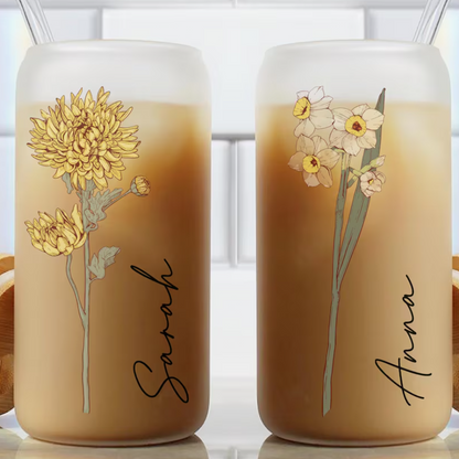 Personalized Birth Flower Tumbler, Gifts for Her, Bridesmaid Proposal Gift, Mother's Day Gift, Birthday Present, Custom Glass Coffee Cup