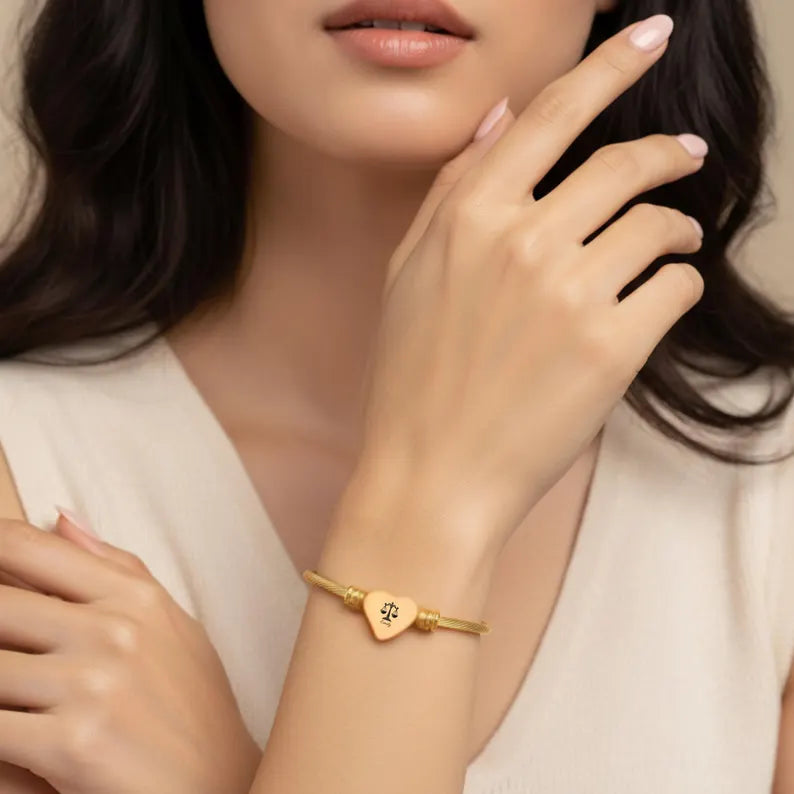 Elegant And Chic Heart Cuff Bracelet (Engraving), Scales of Justice, Personalized Gift, Custom Lawyer Bracelet, Gift for Law School Graduate