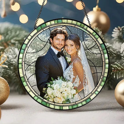 Personalized Couple Portrait Stained Glass Suncatcher: Wedding Anniversary Gift