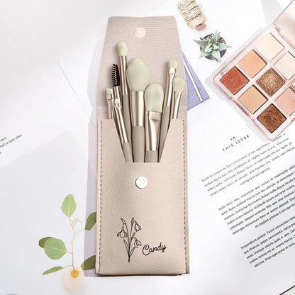 Personalized Birth Flower Makeup Brush Set, PU Leather Bag & 8 Brushes
