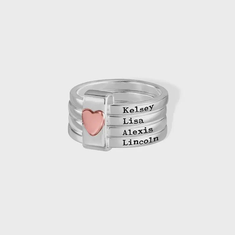 Custom Rustic Stacking Ring, Personalized Sterling Silver Engraved Rings, Anniversary Gift for Wife, Mom or Grandmother