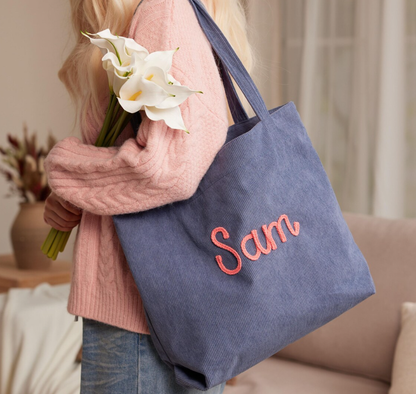 Custom Corduroy Tote Bag, Personalized Corduroy Bag, Everyday Essential Tote, Travel Crossbody Bag, Valentines Day gift, Easter Gifts