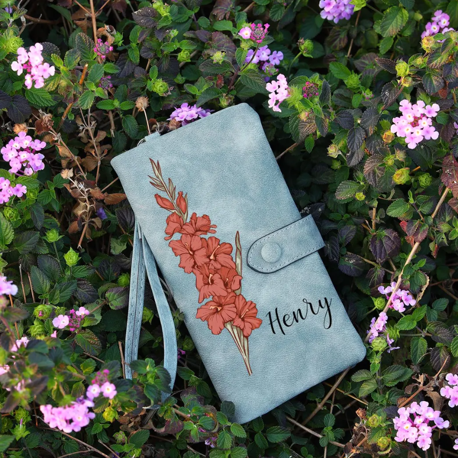 Personalized Leather Wallet for Women, Custom Birth Flower Wallet with Name,Bridesmaid Gift,Mother's Day Gift,Gifts for Her,Gift For Mom