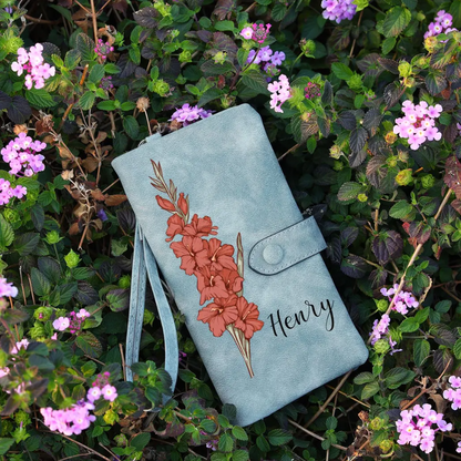 Personalized Leather Wallet for Women, Custom Birth Flower Wallet with Name,Bridesmaid Gift,Mother's Day Gift,Gifts for Her,Gift For Mom