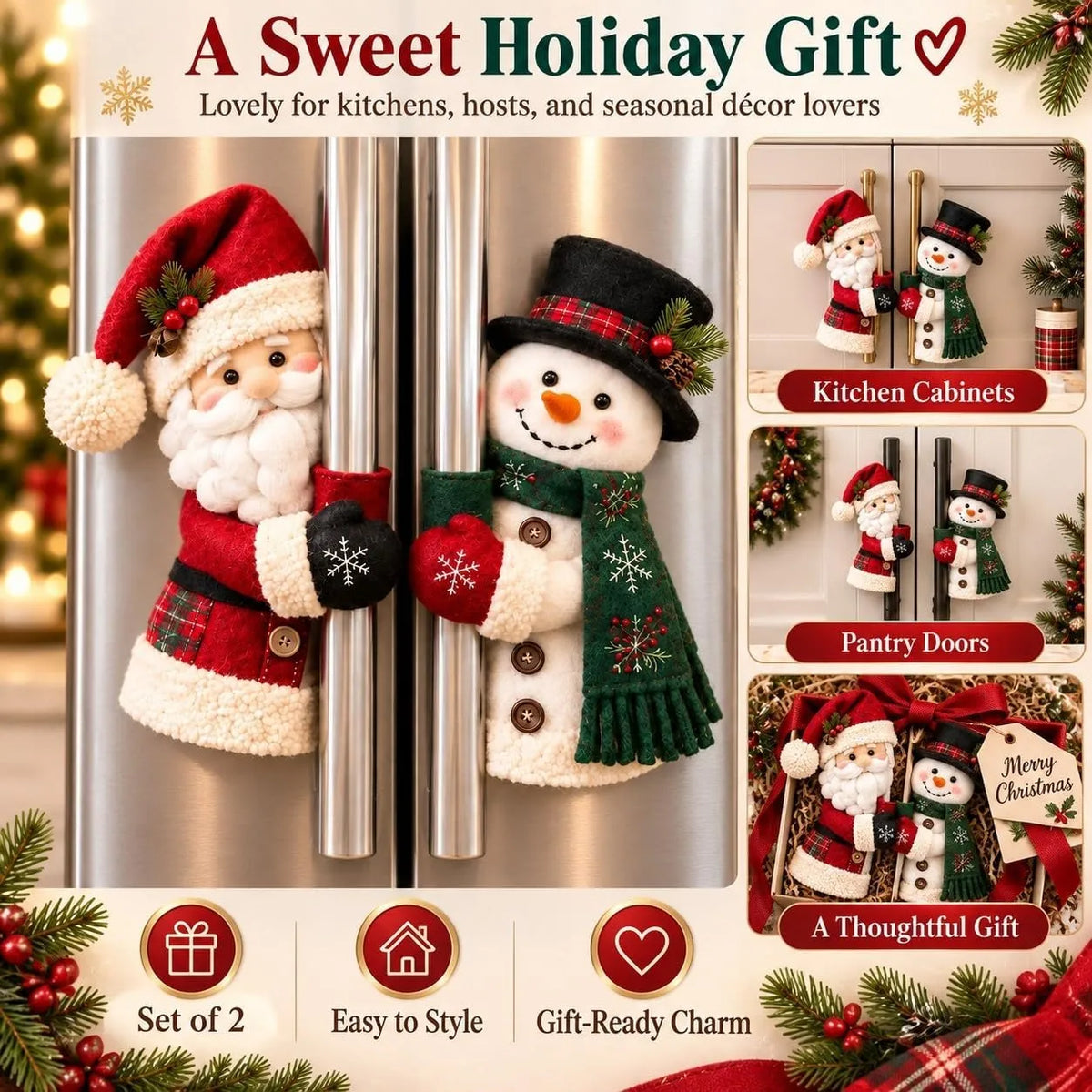Christmas Santa & Snowman Handle Huggers – Holiday Kitchen Decor