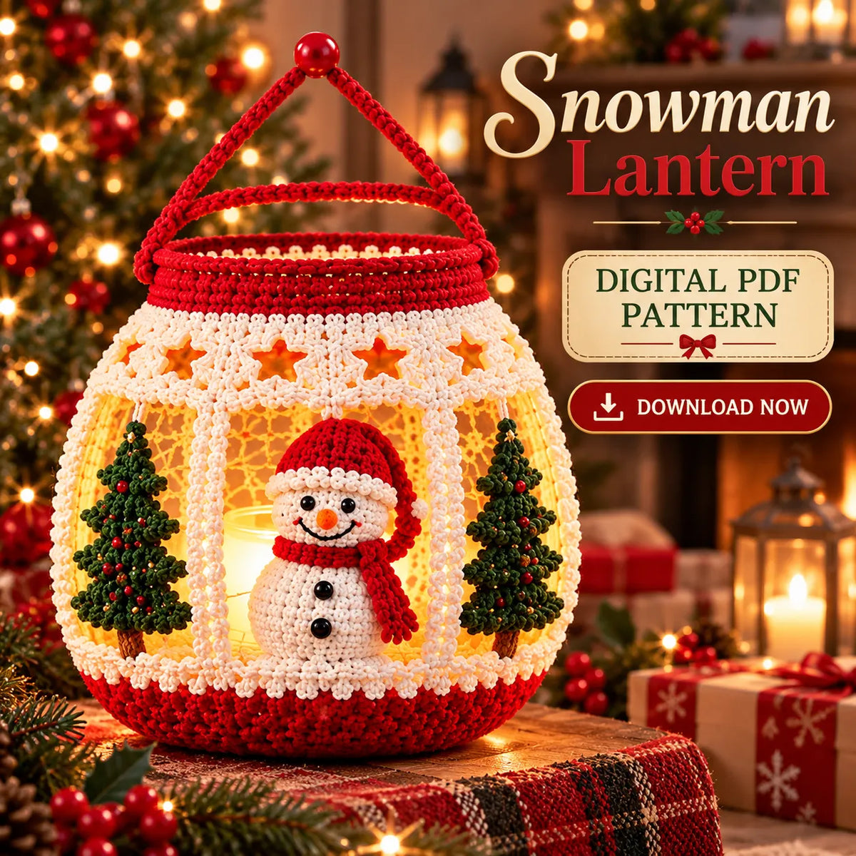 Snowman Christmas Lantern Crochet Pattern PDF | LED Holiday Decor