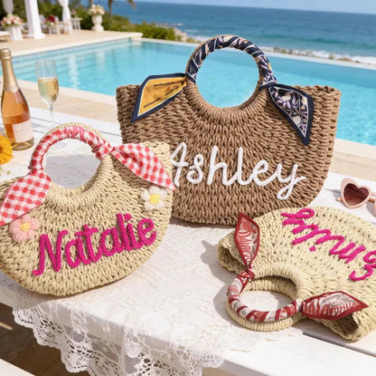 Personalized Straw Bridesmaid Handbag,Custom Beach Bag,Straw Bags,Bachelorette Party Gift Bags,Wedding Party Gifts,Mother Gifts Basket