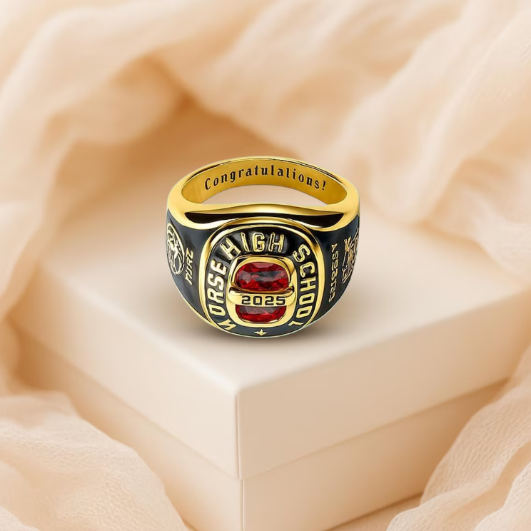 Personalized Graduation Ring, Custom Class of 2026 Ring with Birthstone, Engraved Signet Ring for Men Women, College High School Gift