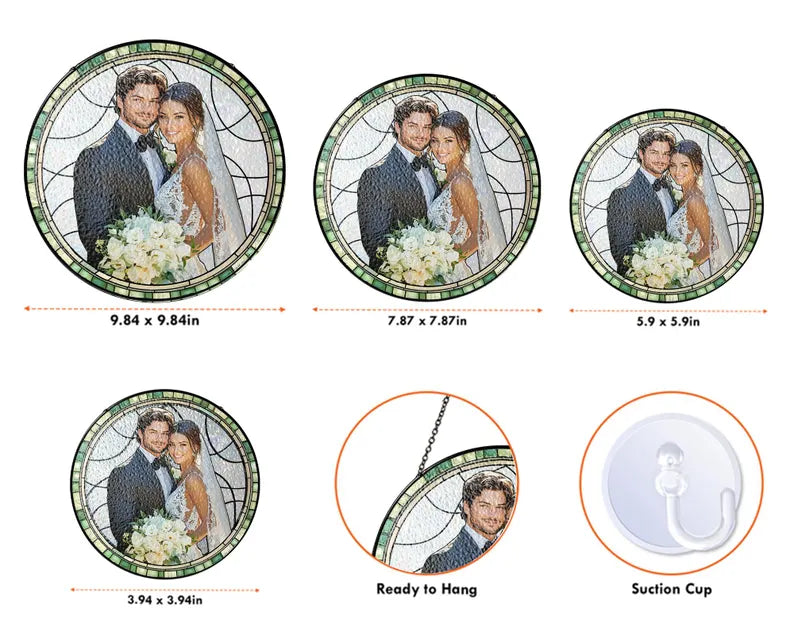 Personalized Couple Portrait Stained Glass Suncatcher: Wedding Anniversary Gift