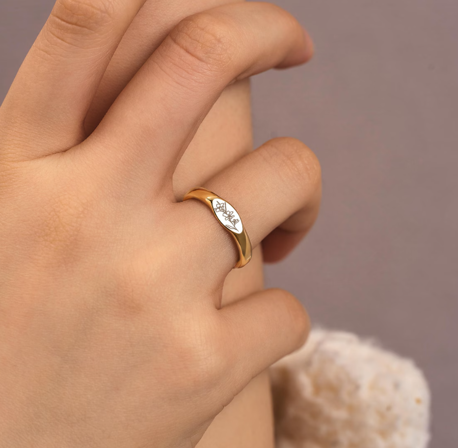 Personalized Birth Flower Ring, Dainty Custom Stacking Ring, Minimalist Floral Jewelry, Bridesmaid, Gift for Mom, mothers day, Size US(3-12)