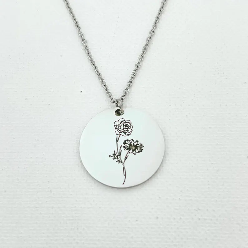 Family Birth Flower Bouquet Necklace with Birthstone Personalized Month Necklace Custom Mother Jewelry Combined