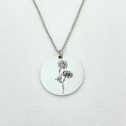 Family Birth Flower Bouquet Necklace with Birthstone Personalized Month Necklace Custom Mother Jewelry Combined