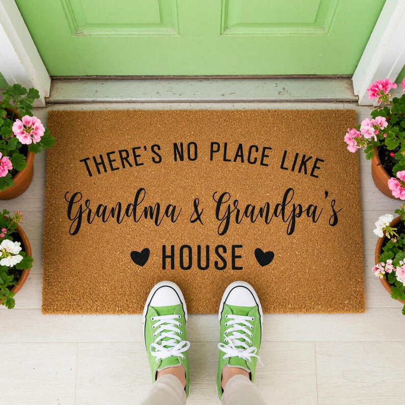 Custom Personalized Doormat: There's No Place Like Grandma And Grandpa's House, Welcome Mat, Door Mat, Mother's Day Gift