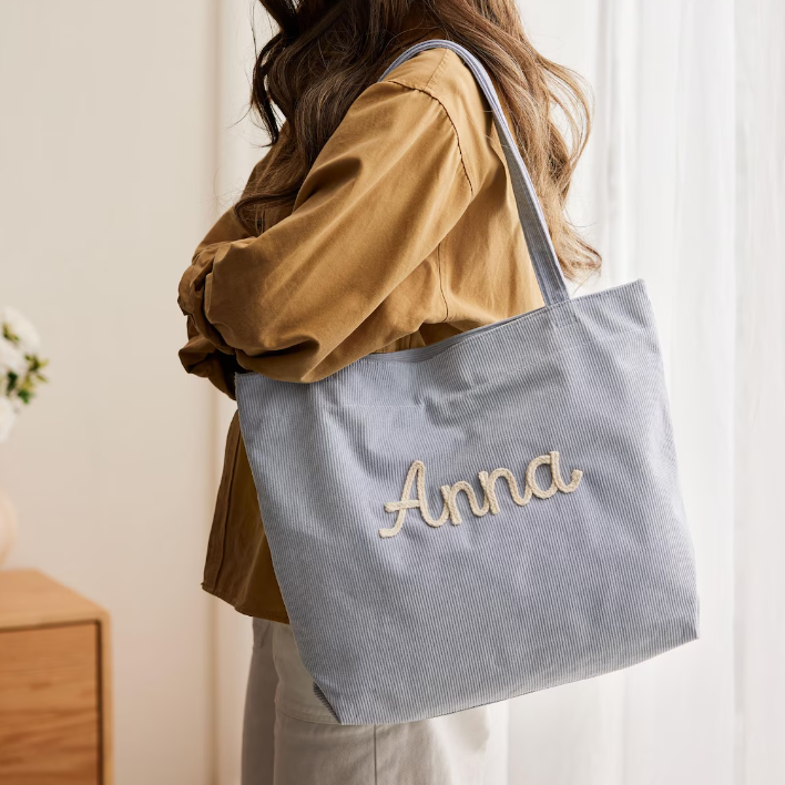 Custom Corduroy Tote, Embroidered Corduroy Bag, Holiday Gift, Birthday Gift, Eid Gift, Bridesmaid Gift, Custom Gift Bag, Mother¡¯s Day Gift