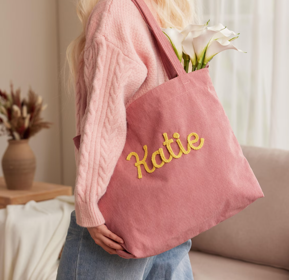 Custom Corduroy Tote Bag, Personalized Corduroy Bag, Everyday Essential Tote, Travel Crossbody Bag, Valentines Day gift, Easter Gifts