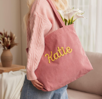 Custom Corduroy Tote Bag, Personalized Corduroy Bag, Everyday Essential Tote, Travel Crossbody Bag, Valentines Day gift, Easter Gifts