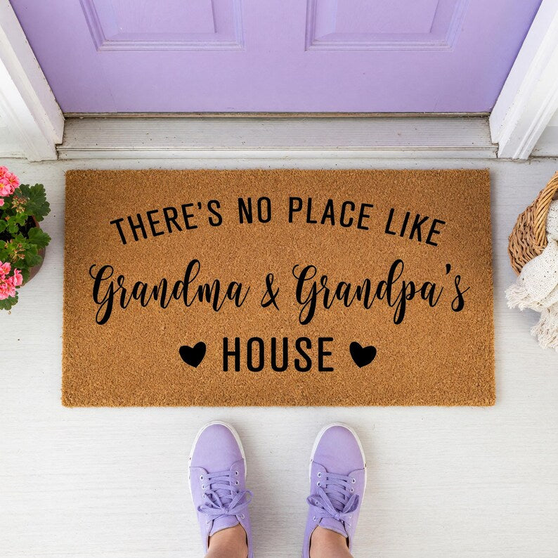 Custom Personalized Doormat: There's No Place Like Grandma And Grandpa's House, Welcome Mat, Door Mat, Mother's Day Gift