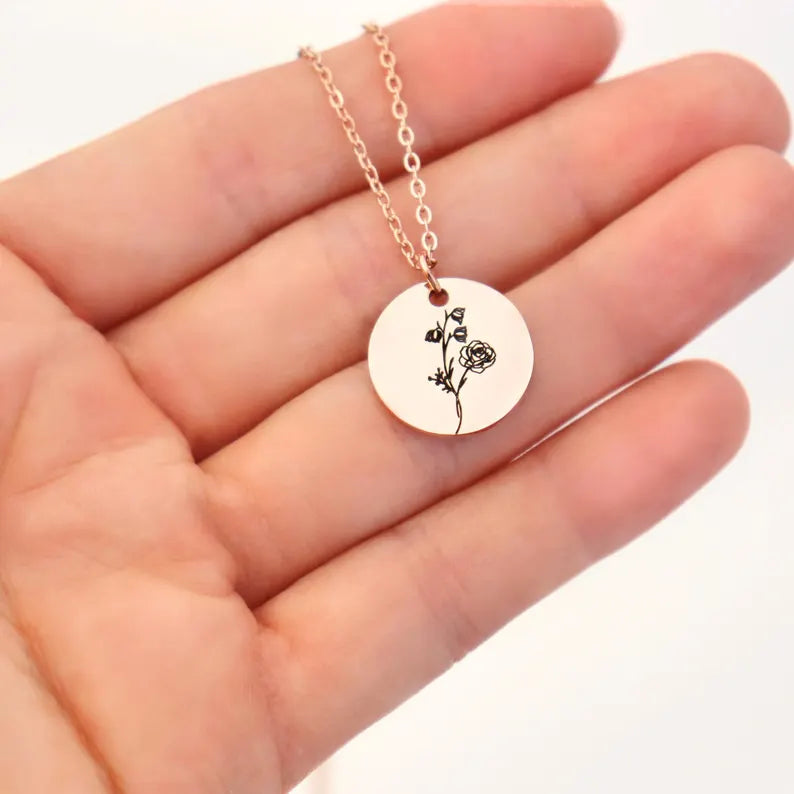 Family Birth Flower Bouquet Necklace with Birthstone Personalized Month Necklace Custom Mother Jewelry Combined