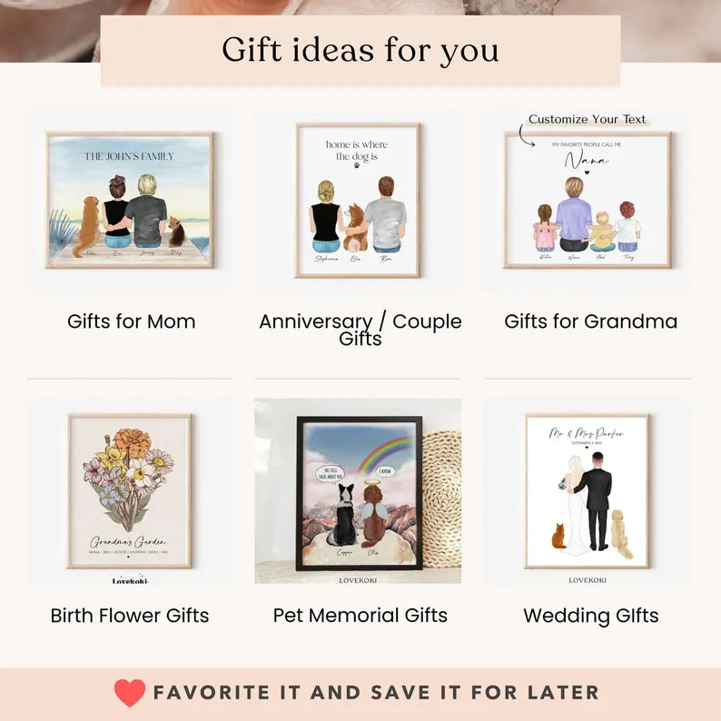 Custom Mother and Adult Children Portrait, Personalized Framed Family Wall Art, Mother's Day Gifts from Daughter, Birthday Gift, Canvas Art