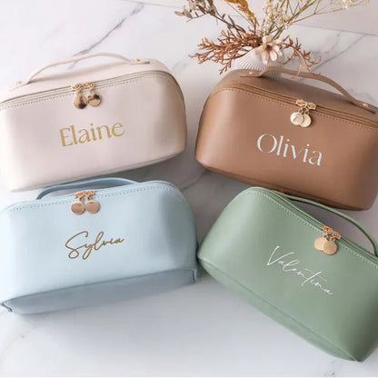 Monogram Embroidered Toiletry Bag, Mothers Day Gift, Large Vegan Leather Makeup Organizer, Personalized Bridesmaid Proposal Gift [T]