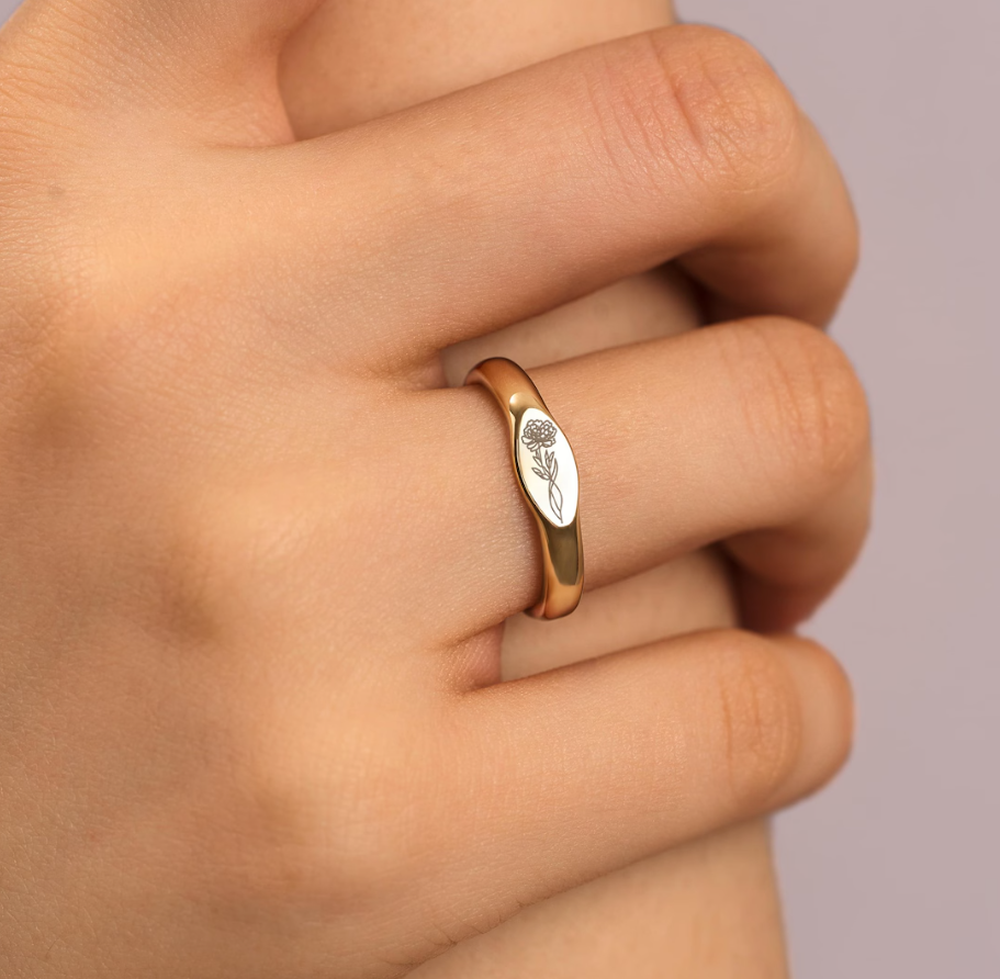 Personalized Birth Flower Ring, Dainty Custom Stacking Ring, Minimalist Floral Jewelry, Bridesmaid, Gift for Mom, mothers day, Size US(3-12)