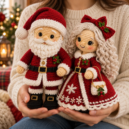 Crochet Christmas Santa & Mrs. Claus Amigurumi Doll Pattern Set