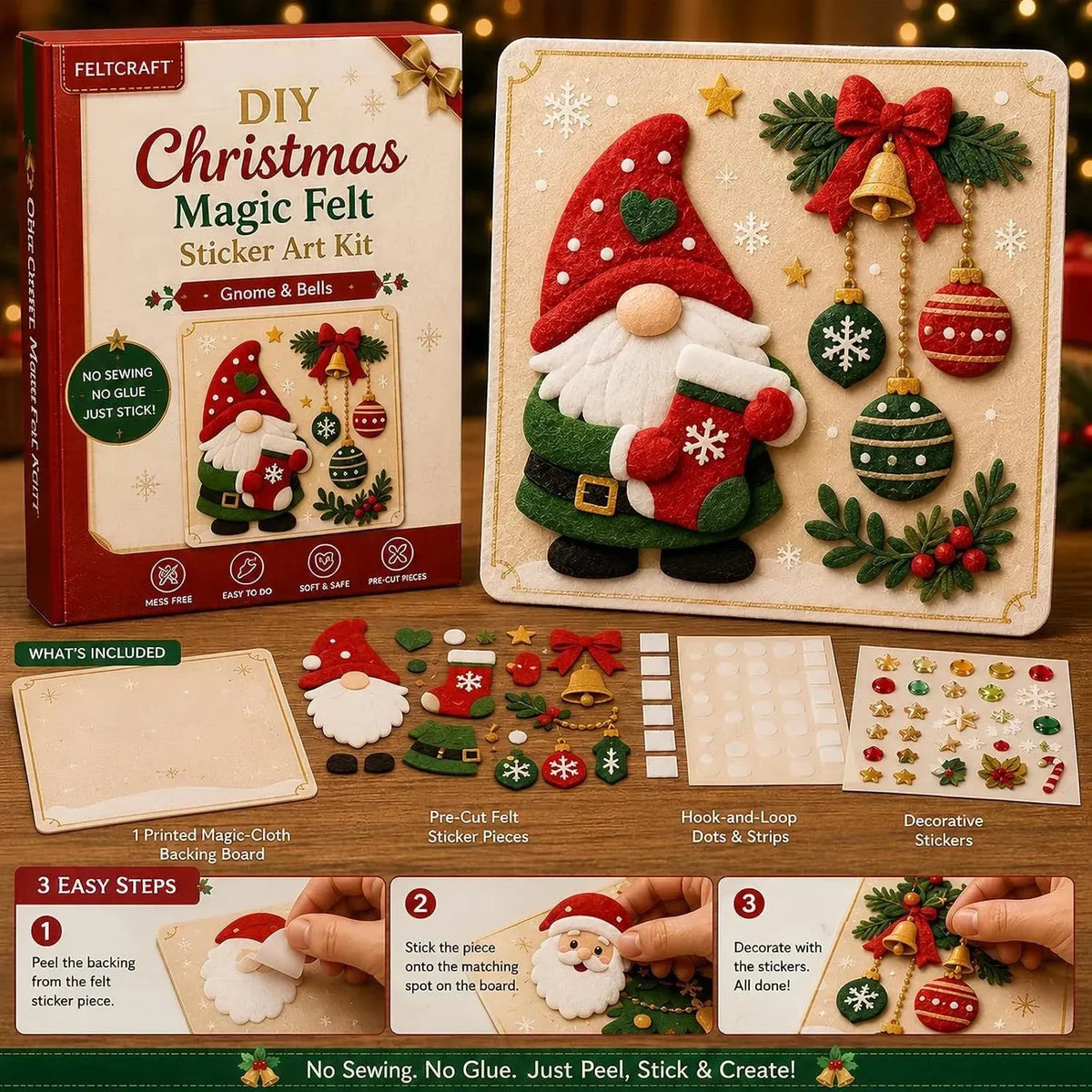 🎄 DIY Christmas Magic Felt Sticker Art Kit – Peel, Stick & Create