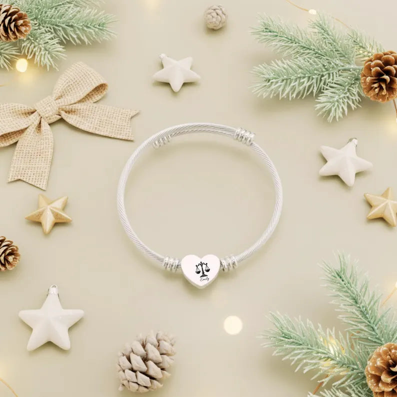 Elegant And Chic Heart Cuff Bracelet (Engraving), Scales of Justice, Personalized Gift, Custom Lawyer Bracelet, Gift for Law School Graduate