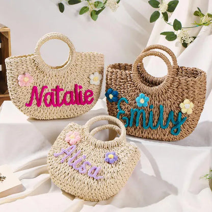 Personalized Straw Bridesmaid Handbag,Custom Beach Bag,Straw Bags,Bachelorette Party Gift Bags,Wedding Party Gifts,Mother Gifts Basket