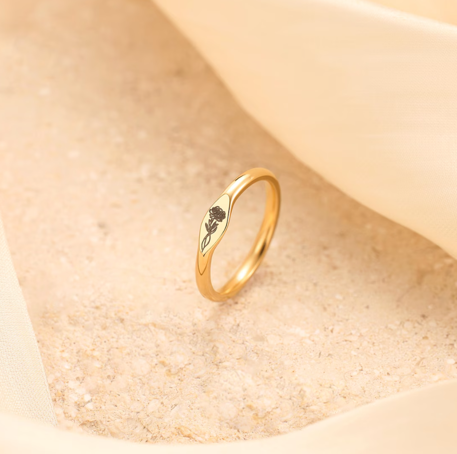 Personalized Birth Flower Ring, Dainty Custom Stacking Ring, Minimalist Floral Jewelry, Bridesmaid, Gift for Mom, mothers day, Size US(3-12)
