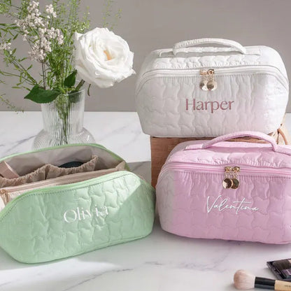 Monogram Embroidered Toiletry Bag, Mothers Day Gift, Large Vegan Leather Makeup Organizer, Personalized Bridesmaid Proposal Gift [T]