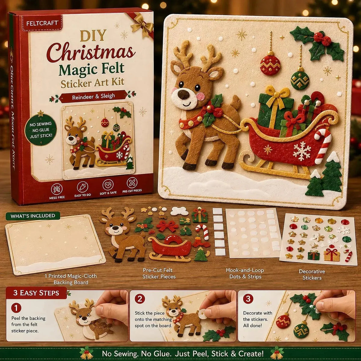 🎄 DIY Christmas Magic Felt Sticker Art Kit – Peel, Stick & Create