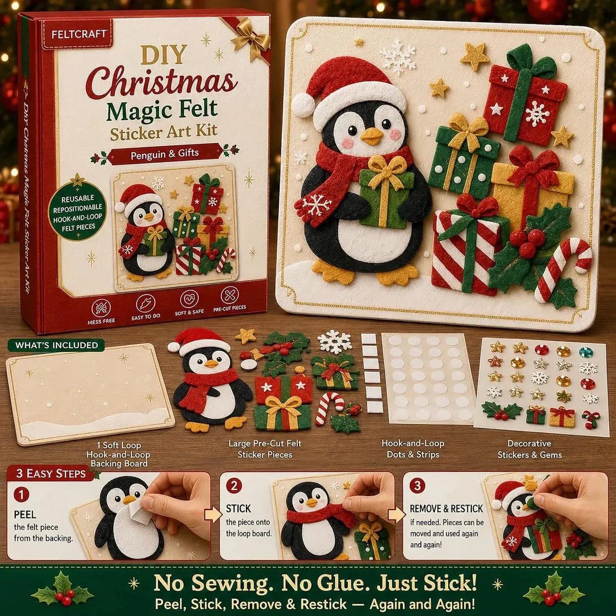 🎄 DIY Christmas Magic Felt Sticker Art Kit – Peel, Stick & Create