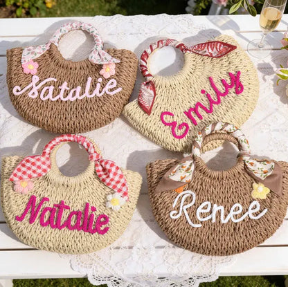 Personalized Straw Bridesmaid Handbag,Custom Beach Bag,Straw Bags,Bachelorette Party Gift Bags,Wedding Party Gifts,Mother Gifts Basket