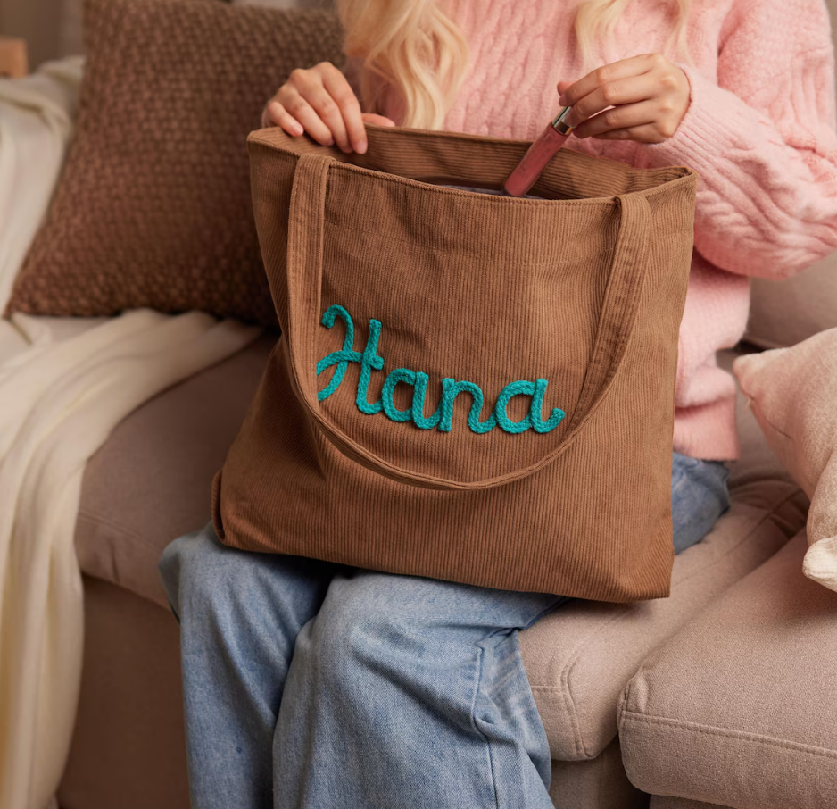 Custom Corduroy Tote Bag, Personalized Corduroy Bag, Everyday Essential Tote, Travel Crossbody Bag, Valentines Day gift, Easter Gifts
