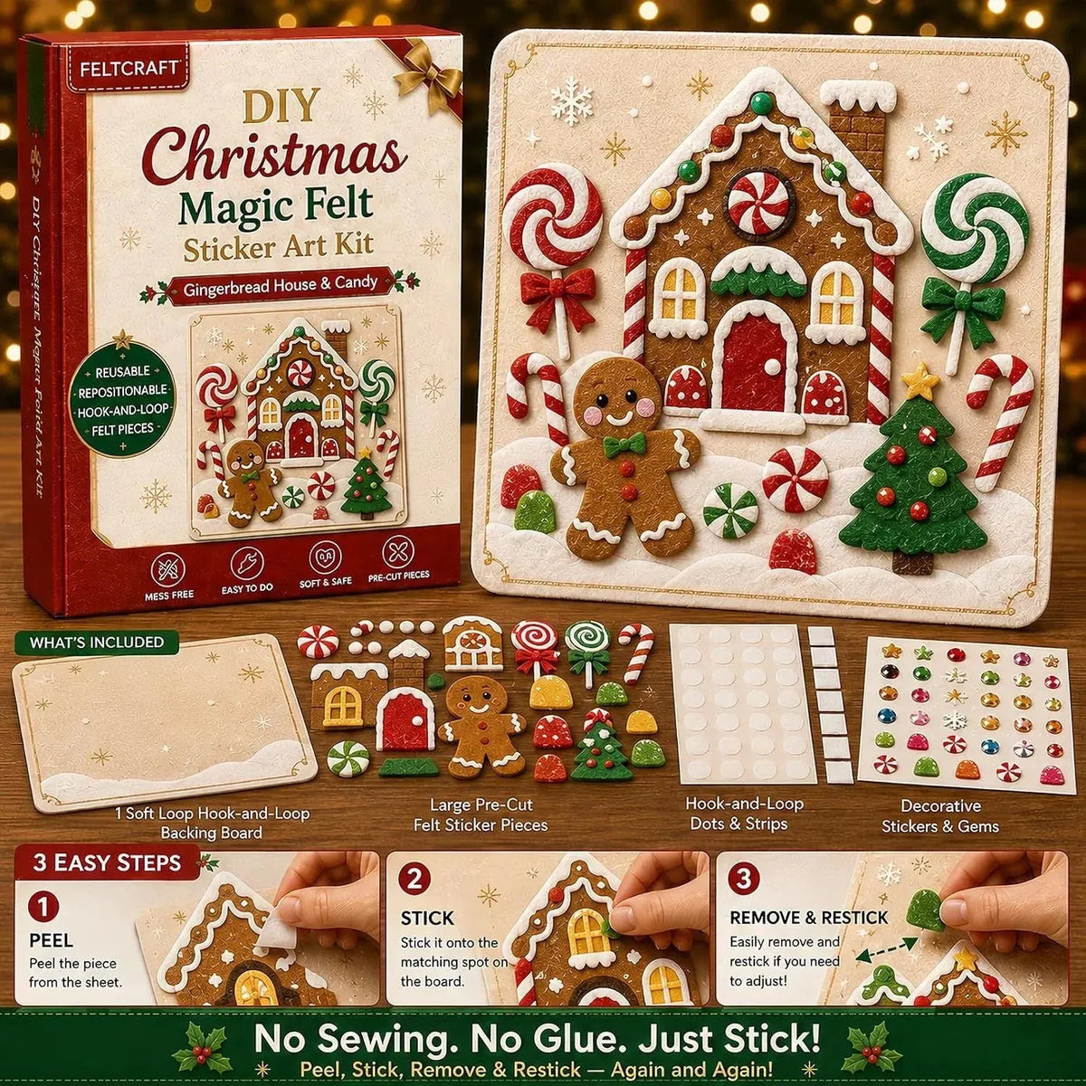 🎄 DIY Christmas Magic Felt Sticker Art Kit – Peel, Stick & Create