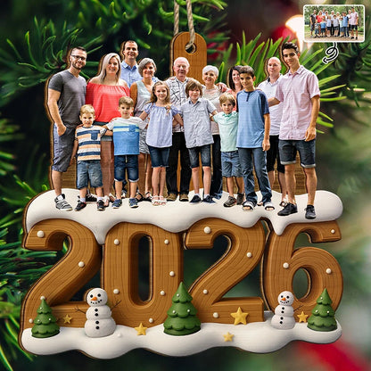 Custom Photo Christmas Family - Personalized Custom Shaped Wooden Ornament