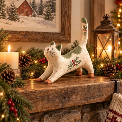 🐈🎄 Woodland Christmas Cat Figurine--a cosy little woodland friend for your holiday home