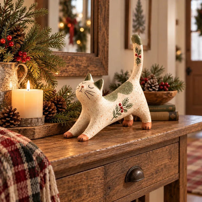🐈🎄 Woodland Christmas Cat Figurine--a cosy little woodland friend for your holiday home