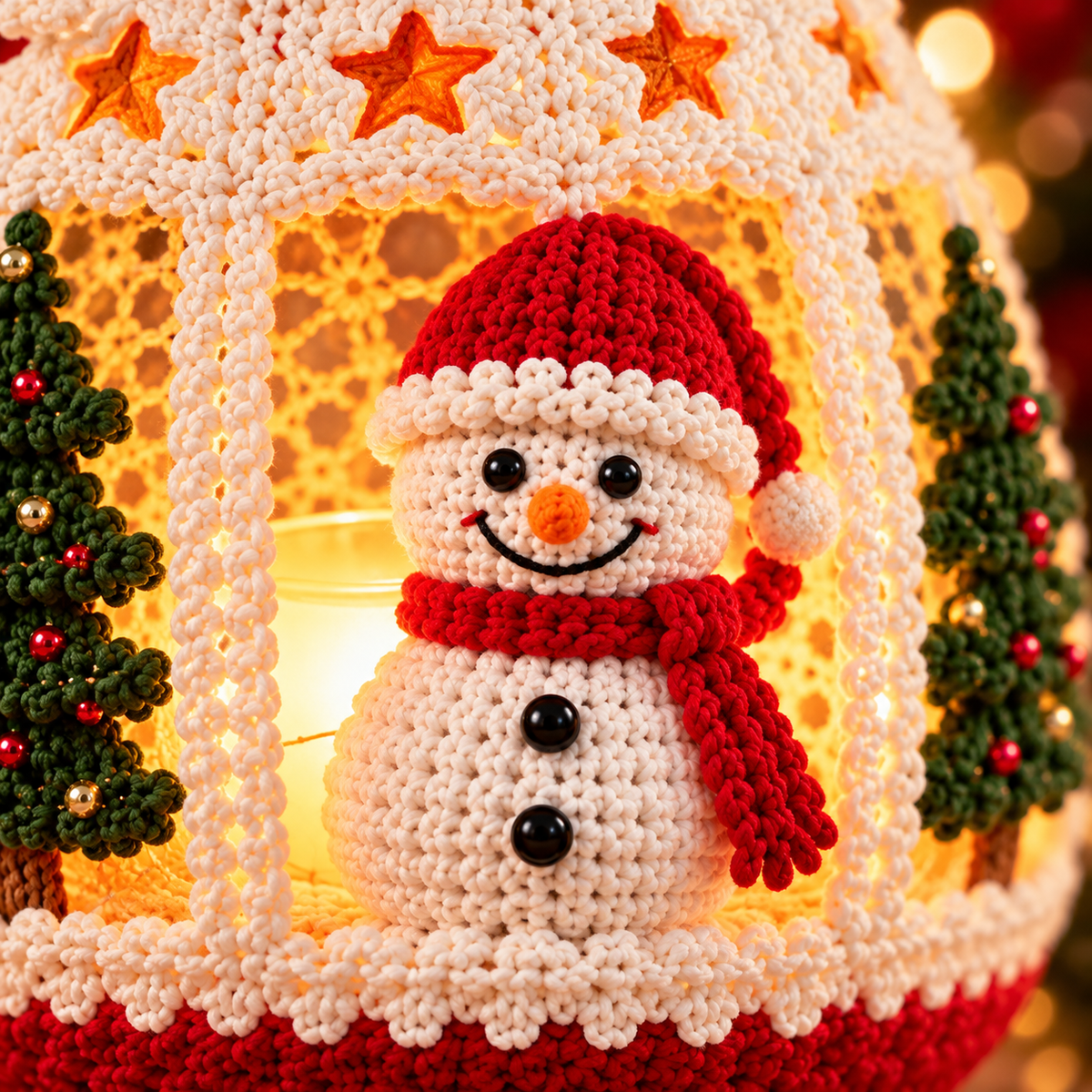 Snowman Christmas Lantern Crochet Pattern PDF | LED Holiday Decor