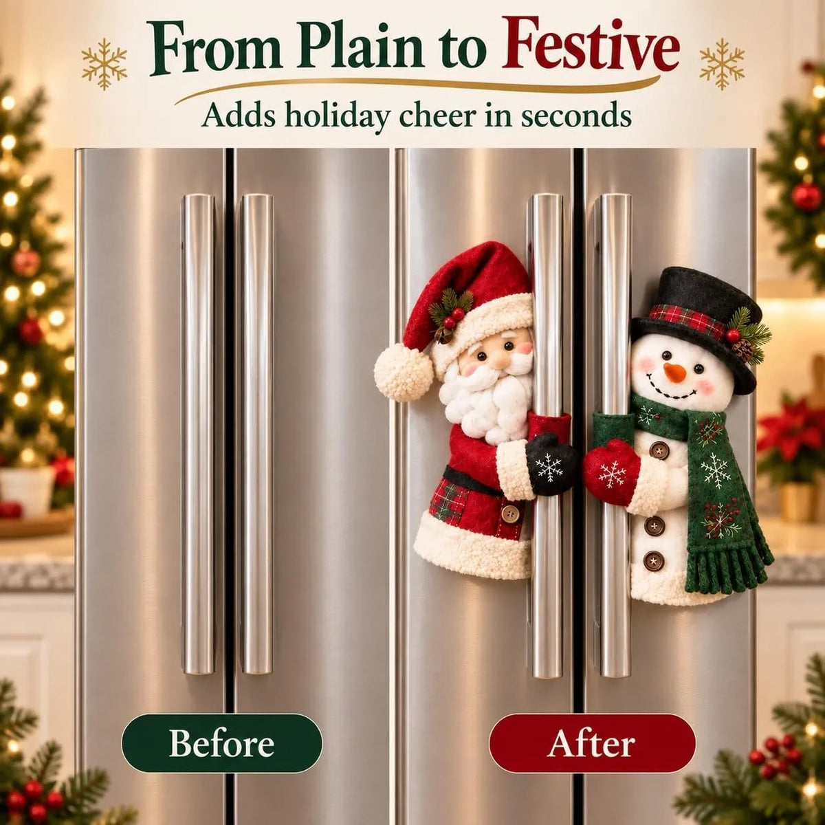 Christmas Santa & Snowman Handle Huggers – Holiday Kitchen Decor