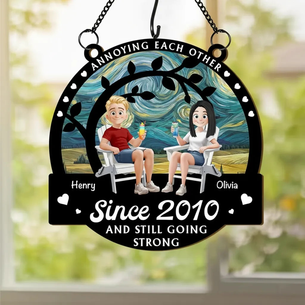Annoying Each Other Since - Personalised Window Hanging Suncatcher Ornament, Custom Couple Gift, Wedding Anniversary Gift, Gift For Husband