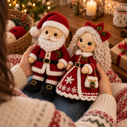 Crochet Christmas Santa & Mrs. Claus Amigurumi Doll Pattern Set