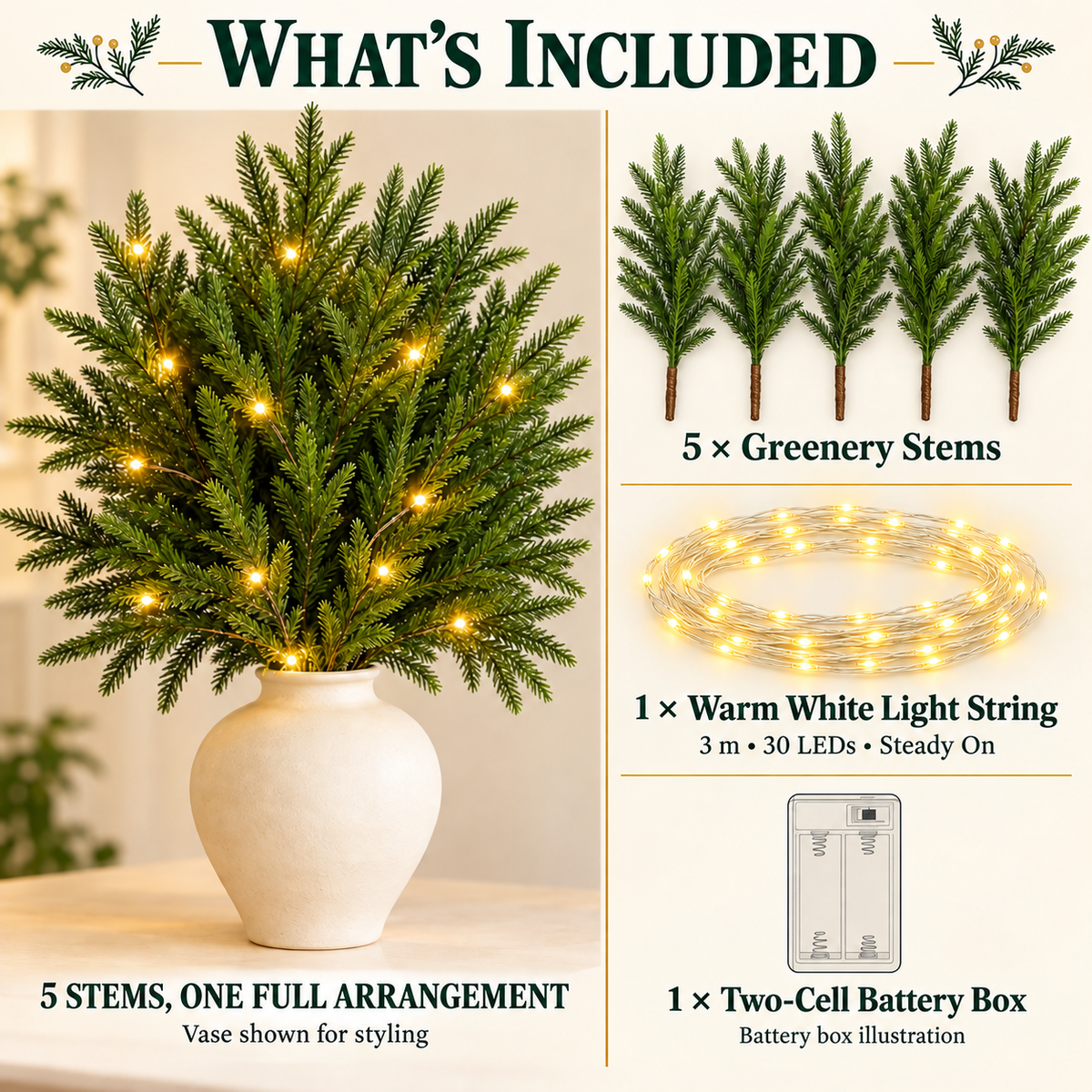 Christmas Enchanted Evergreen Pine– Set of 5