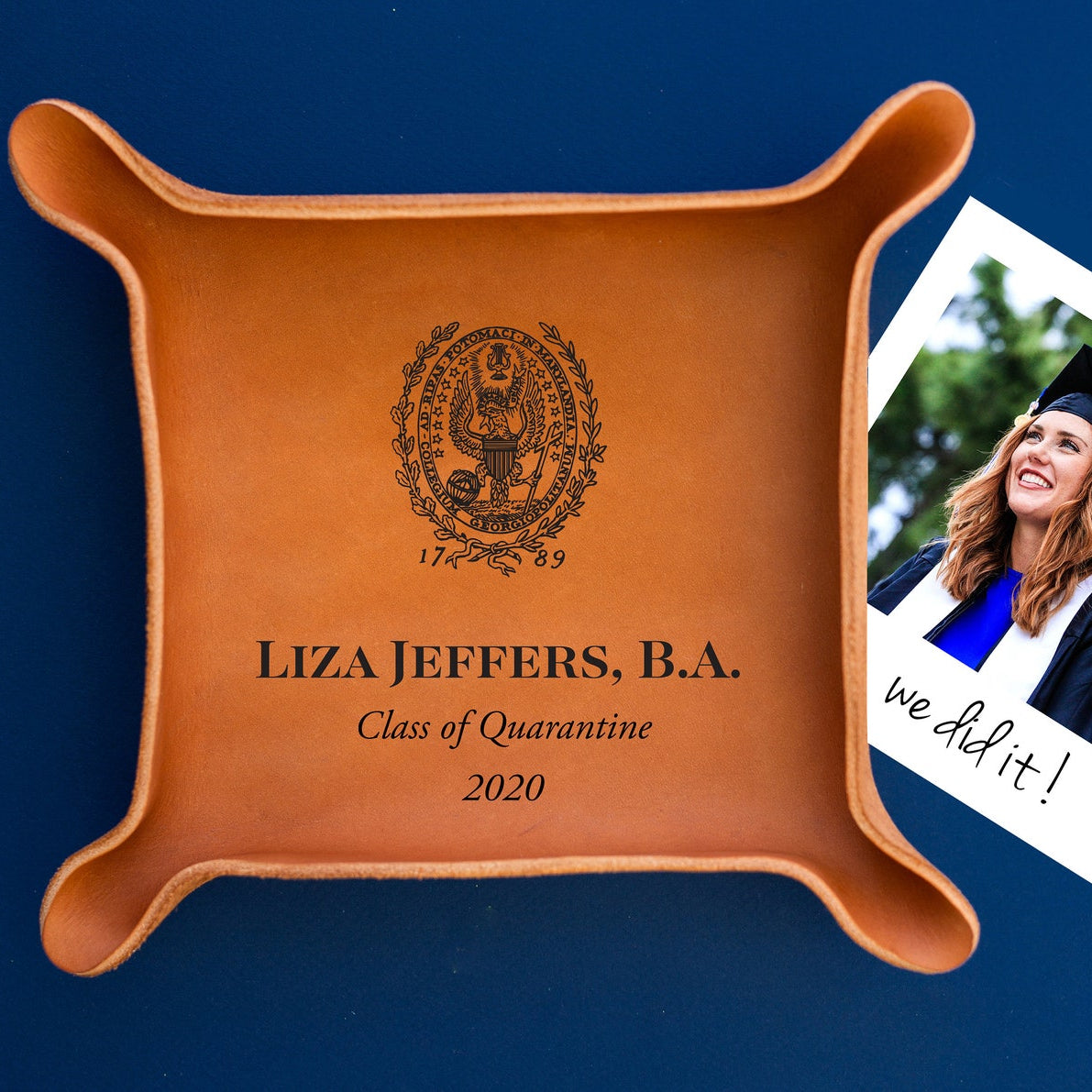 College Graduate Gift / Custom Leather Tray / Graduation Gift Ideas / Custom gift with University Seal, name / Class of 2026